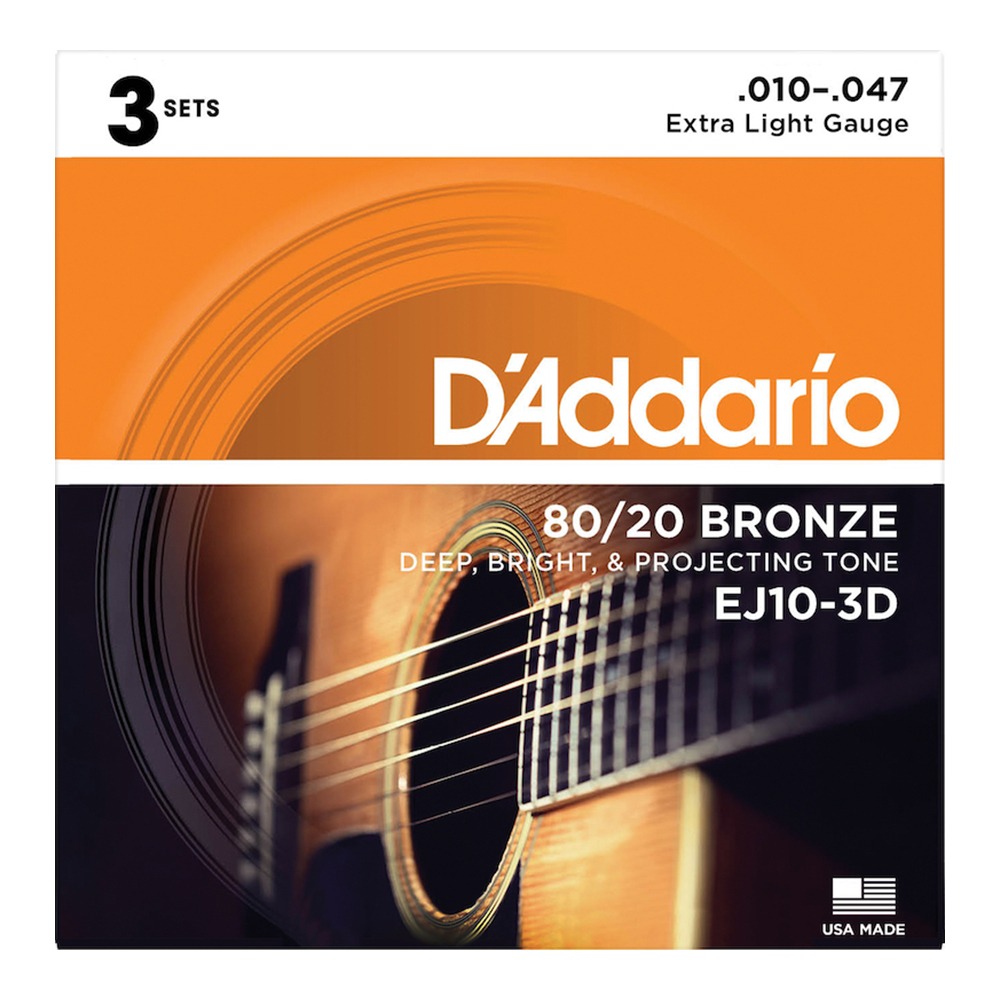 다다리오 EJ10-3D 80/20 브론즈 (010-047) 엑스트라 라이트 / 통기타줄 3팩